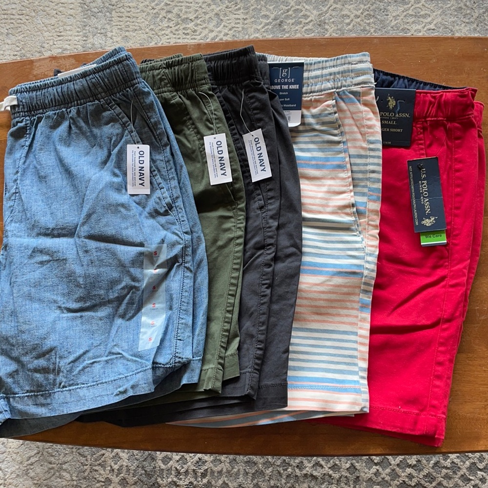 NEW Lot of 5 men’s size small shorts. Old Navy, George and US Polo Assn.